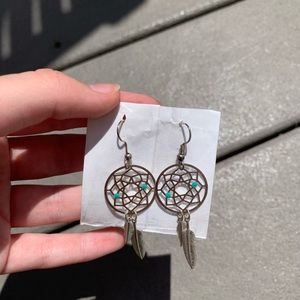DREAMCATCHER EARRING DANGLE SILVER TURQUOISE ROMWE